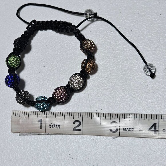 Multicolor Crystal Beaded Macrame Bracelet Adjustable Clear Bead Pull Ties - Picture 5 of 5